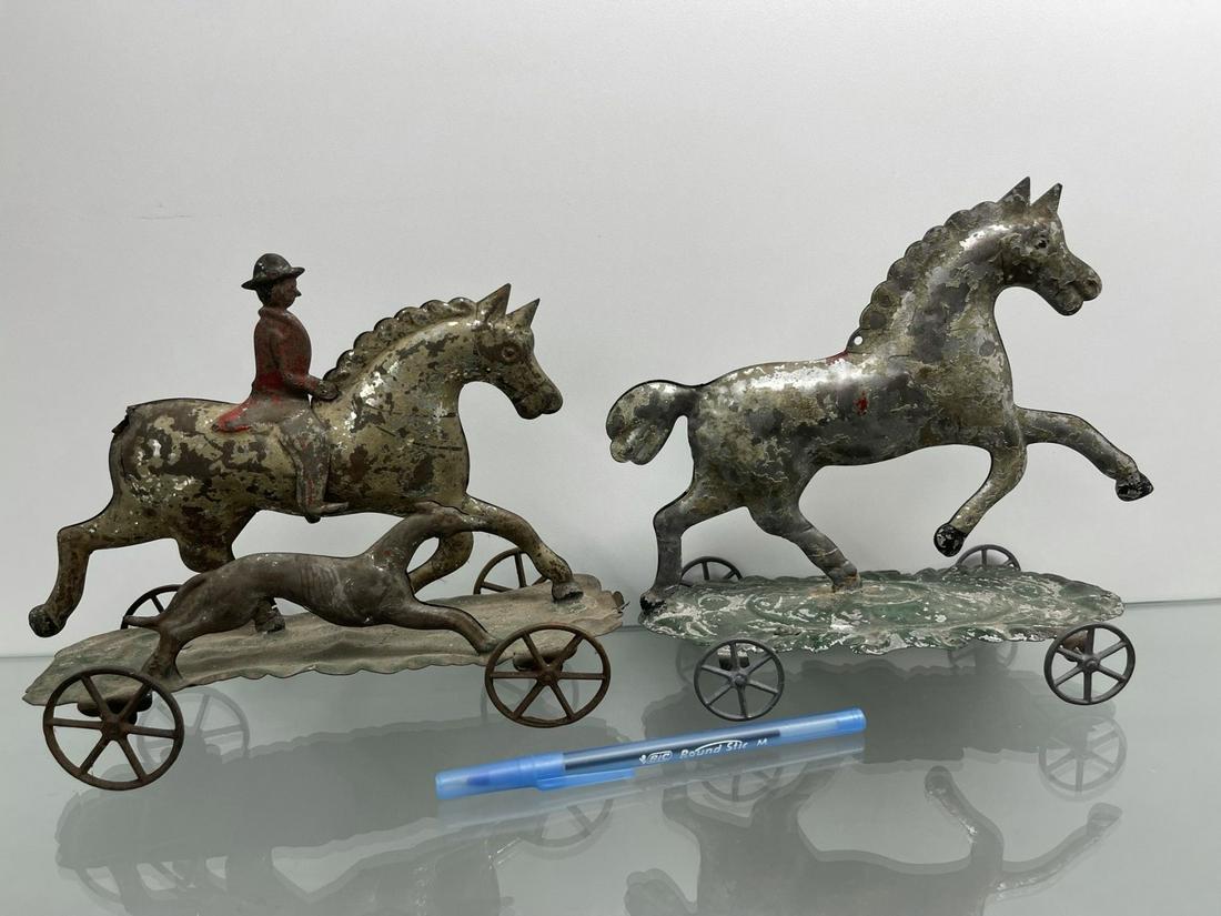 2 Early Tin Pull Toys incl. Horse and Rider (1 of 4)