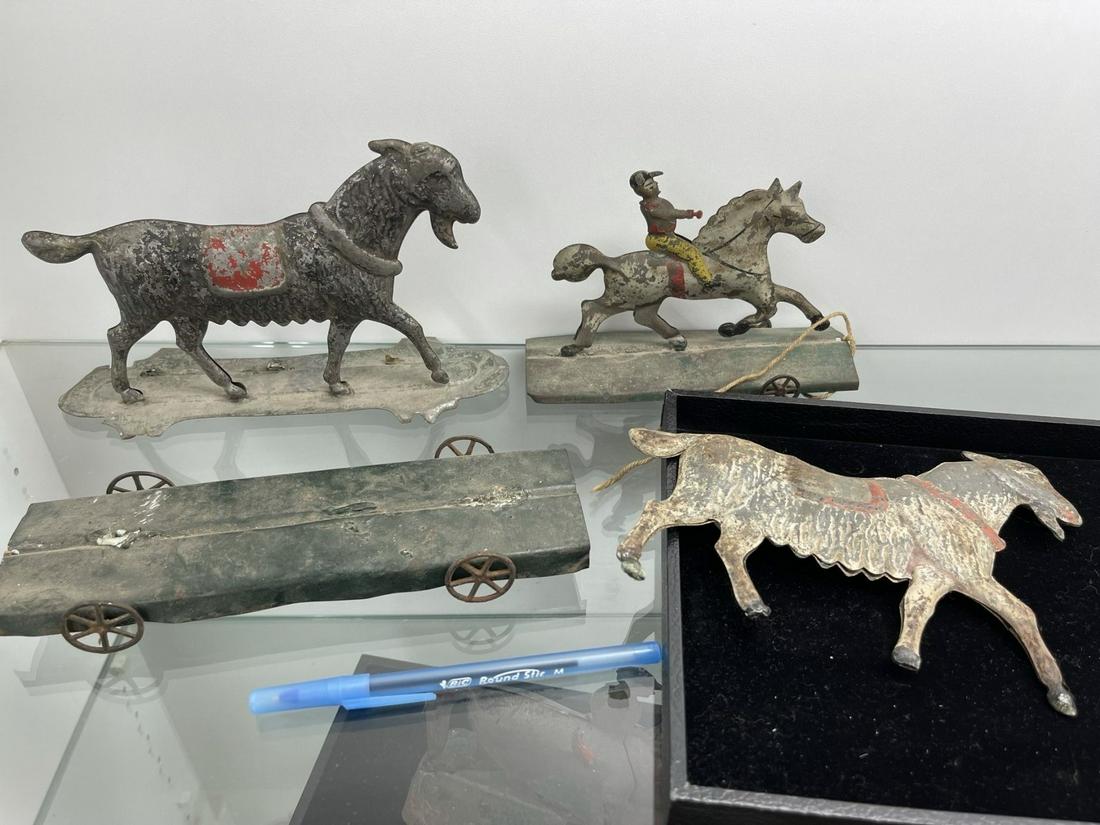 3 Early Tin Toys incl. Goats and Horse & Rider (1 of 4)