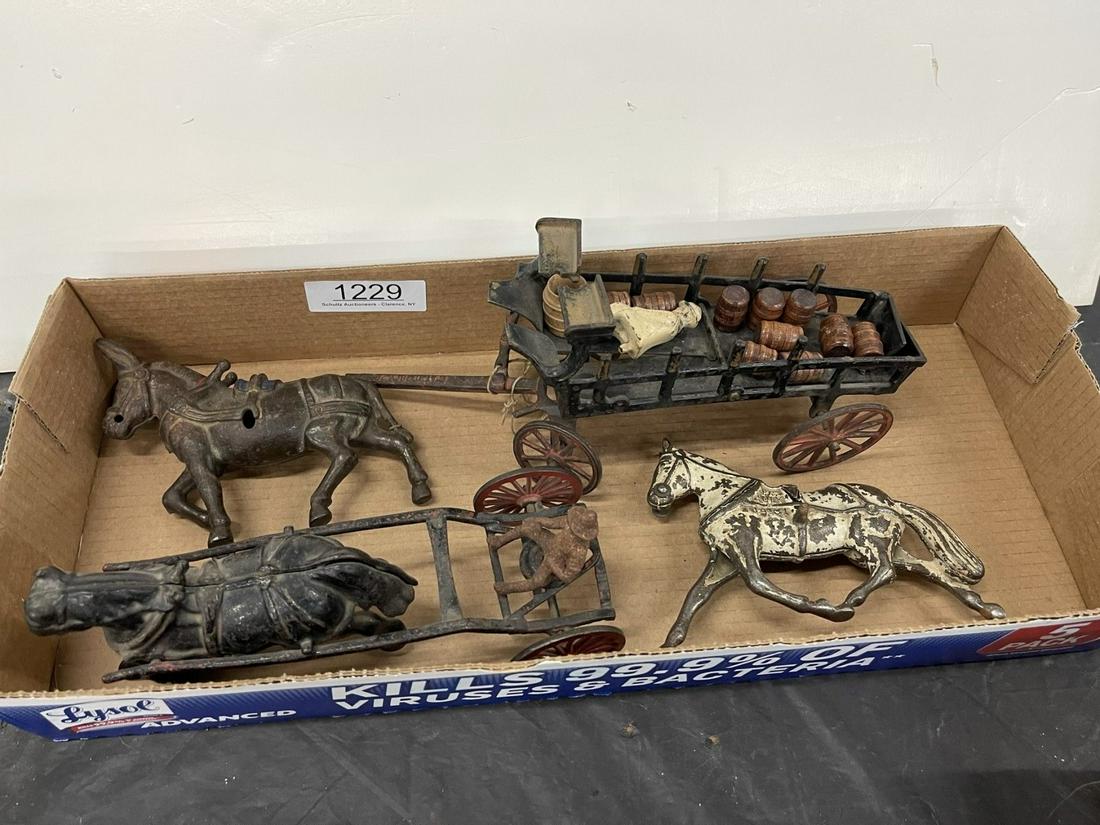 Cast Iron Horse Drawn Wagon, Animals, Etc (1 of 3)