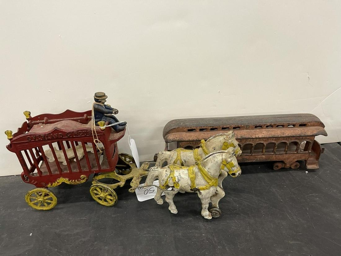 Cast Iron Toys incl. Railroad Car & Circus Wagon (1 of 3)