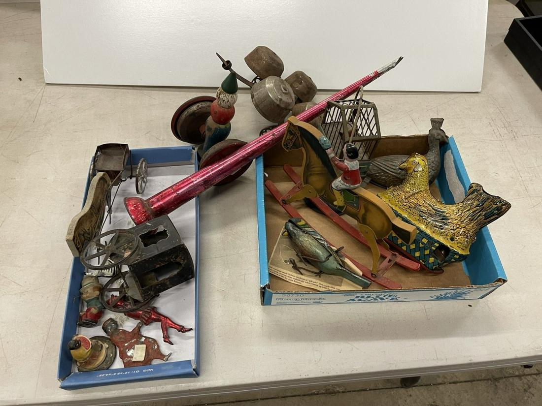 Birdcage, Horse Drawn Cart, & Tin Windup Hen (1 of 4)