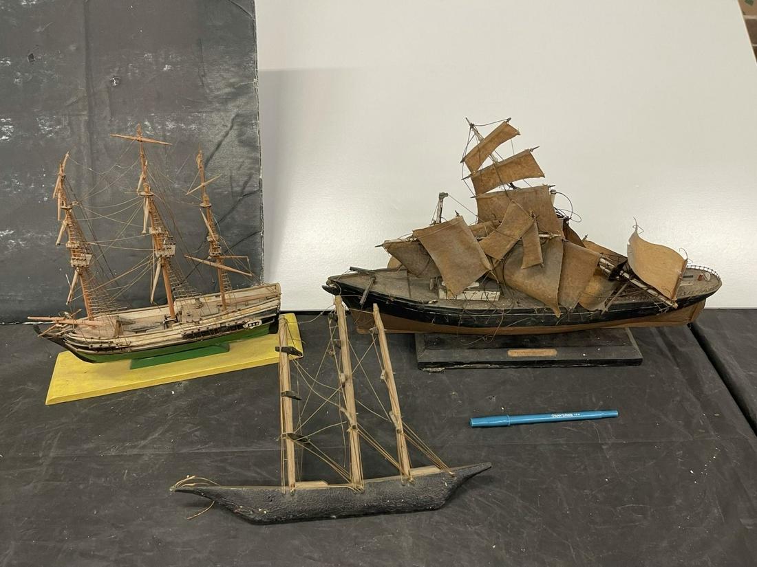 3 Wooden Tall Ship Models: 3 Wooden Tall Ship Models - Tallest appprox 10" x 16.5" x 4"