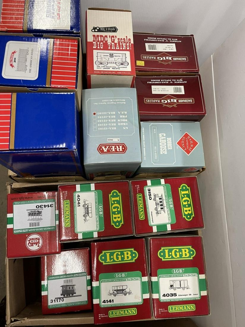 Large Lot of Train Cars: Lg Lot LGB, USA Trains, Bachmann, etc in original boxes -