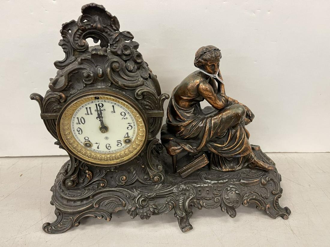 Ansonia Figural Clock w/ Woman Seated (1 of 3)