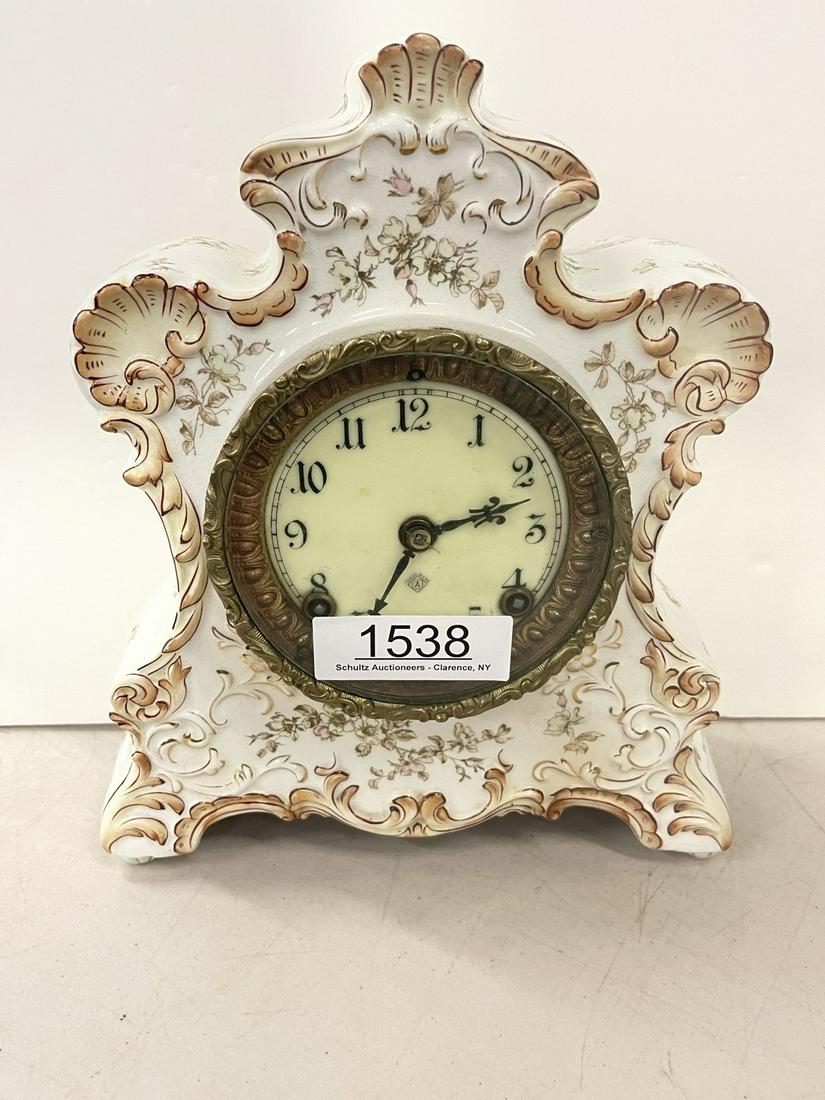Decorated China Clock by Ansonia Clock Co. (1 of 3)
