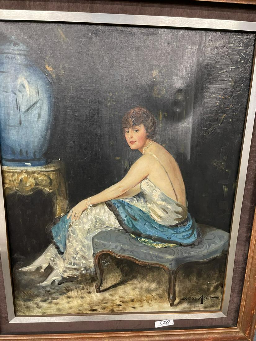 Oil on Canvas Painting of Woman Signed William Ablett: Oil on Canvas Painting of Seated Woman Signed William Ablett, approx. W/ Frame 39 x 46