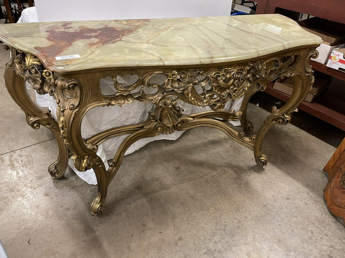 Gold Gilt Carved Wood and Onyx Top Console Table (1 of 3)