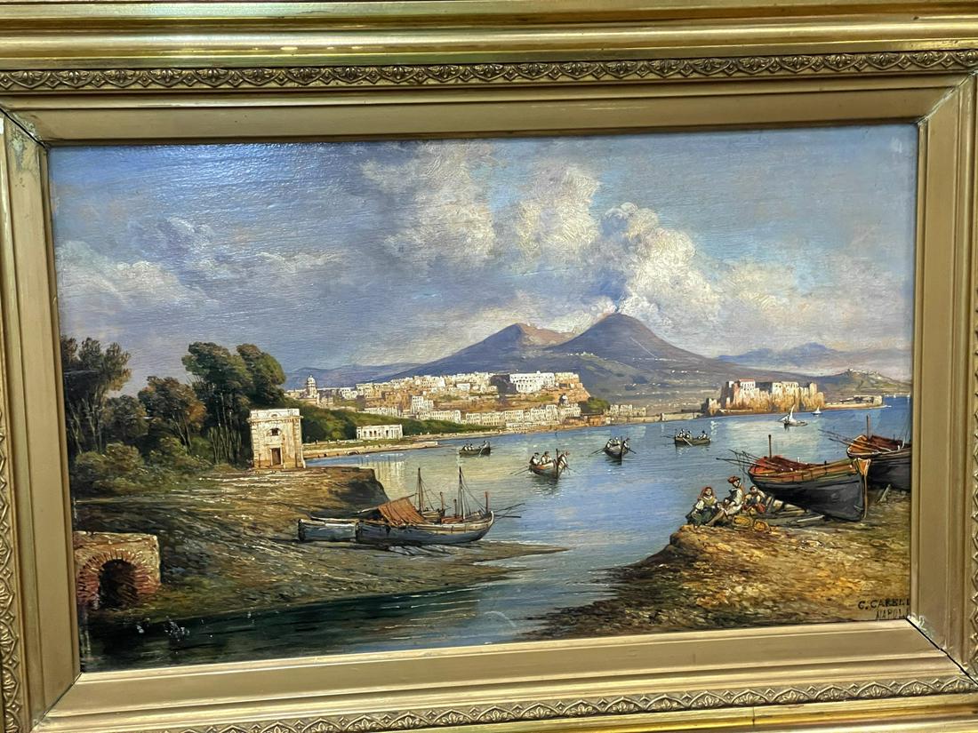 Oil on Board Painting of Harbor Scene, Signed Carelli (1 of 4)