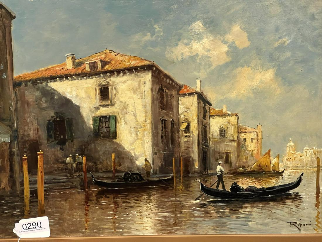 Painting in Ornate Gold Frame of Venetian Scene Signed (1 of 3)