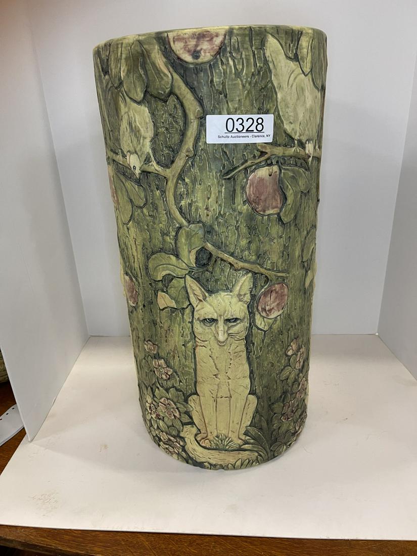 Rare Weller Pottery Umbrella Stand Decorated with Fox (1 of 10)