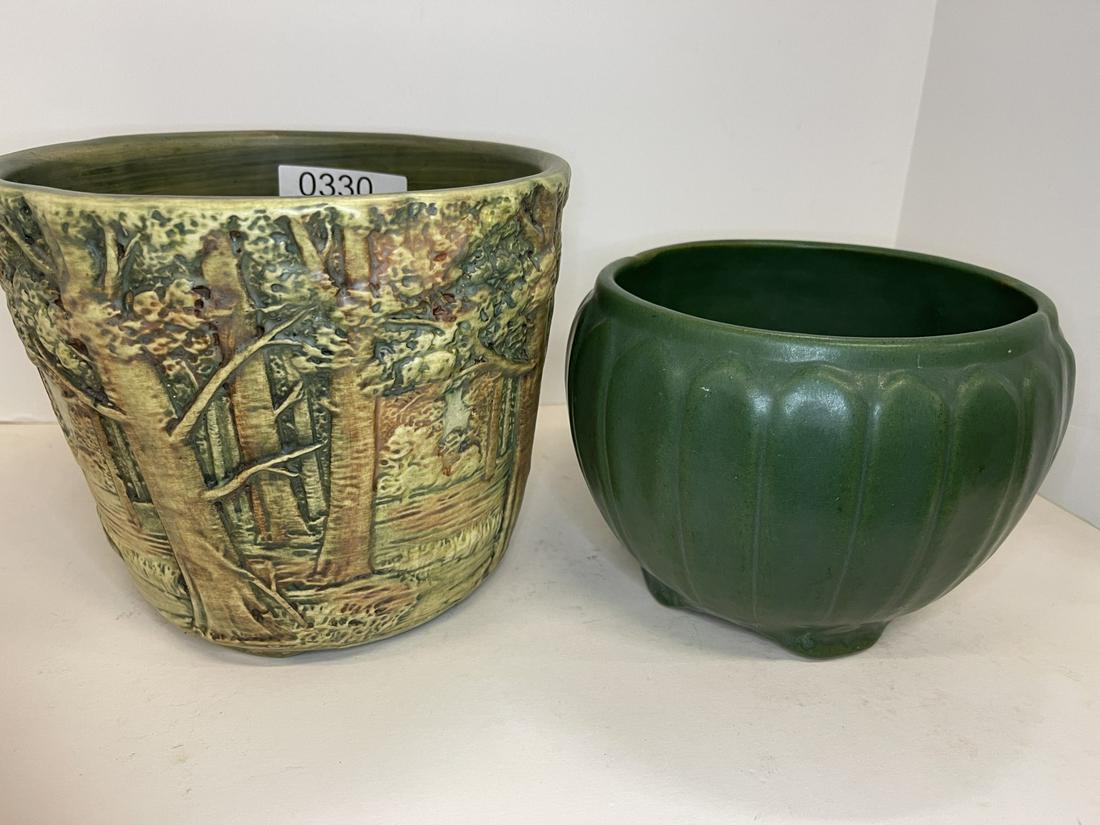 Weller Pottery Planter & Matte Green Pottery (1 of 3)