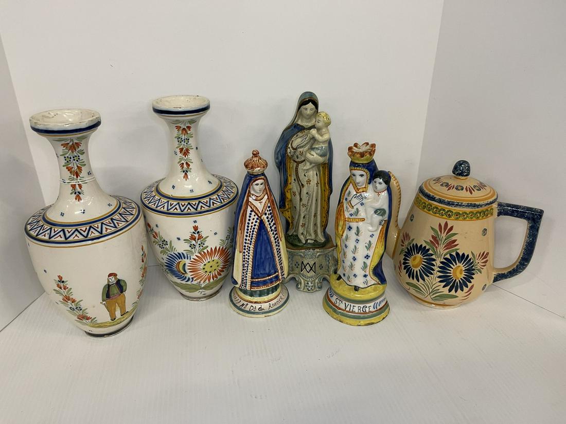 Group of Quimper Madonna and Child Figures, Vases etc. (1 of 6)