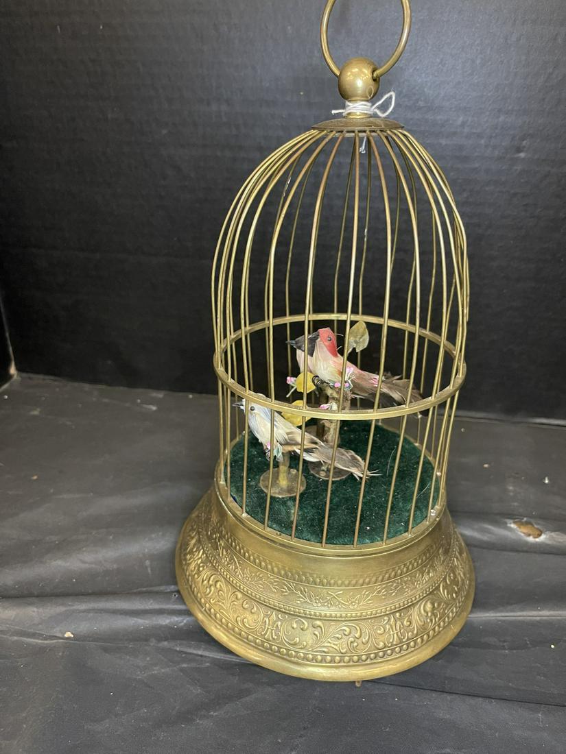 Rare Possibly French Brass Bird Cage with 3 Singing (1 of 3)