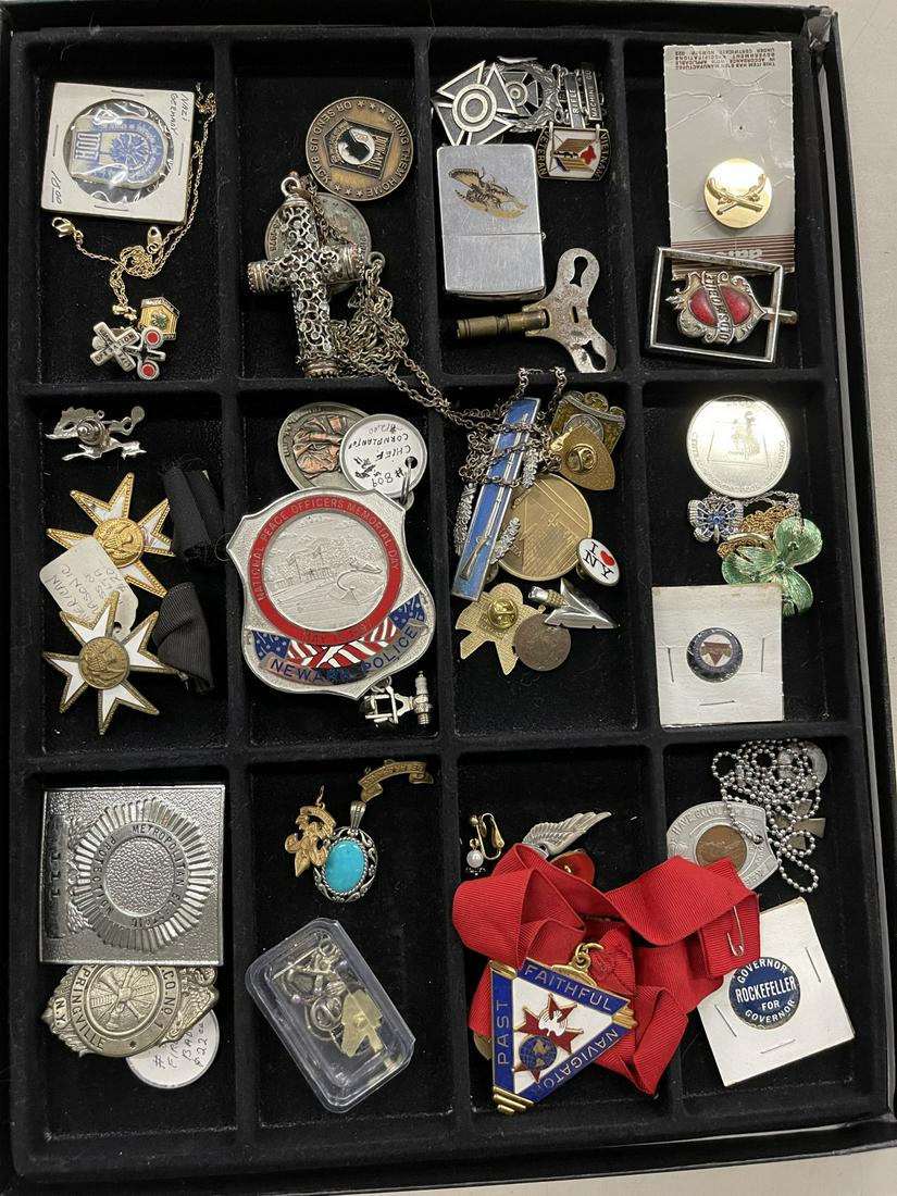 Tray w/ Misc. Pins, Buttons, Lighters, Etc (1 of 1)