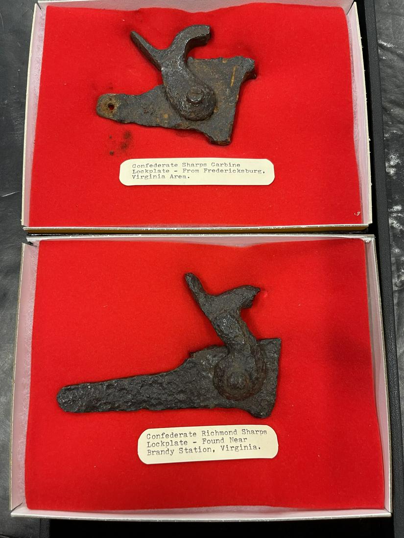 2 Confederate Lock Plates Dug in Virginia: Confederate Sharps Carving Lock Plate & Confederate Richmond Sharps Lock Plate, Dug in Virginia -