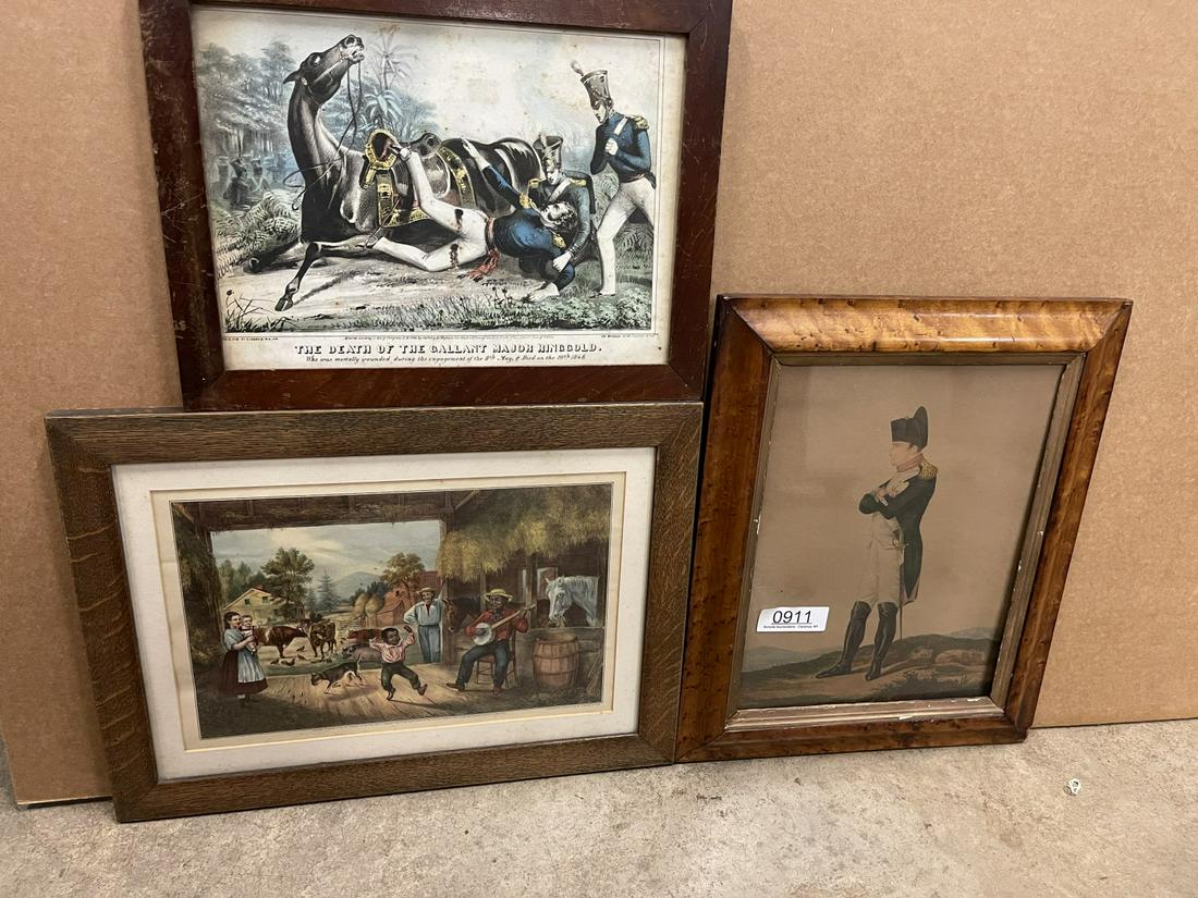 Group of Prints incl. Early Napoleon Print, Etc.: Early Napoleon Print, The Death of Gallant Major Ringgold Print, Young Black Boy Dancing Currier & Ives Print -