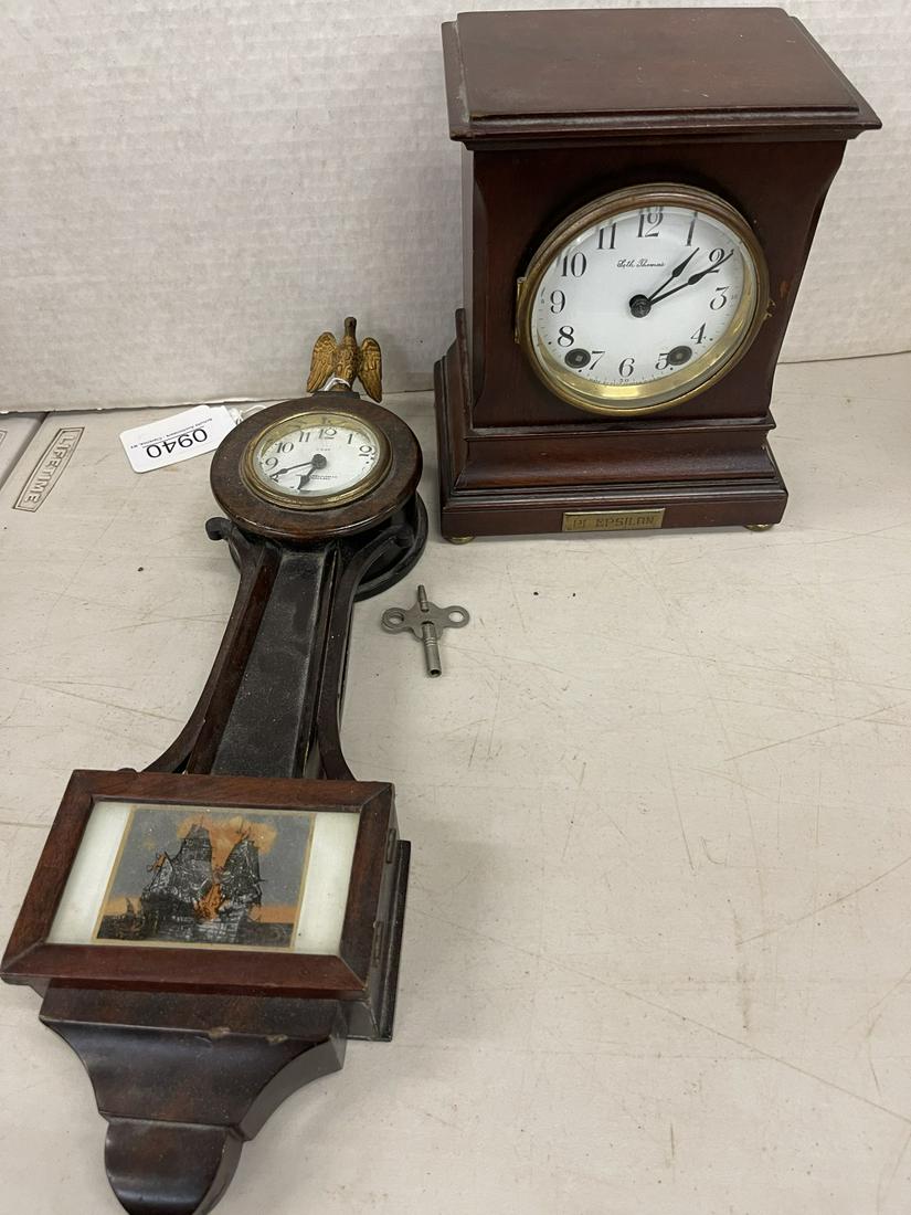 New Haven Banjo Clock & Seth Thomas Shelf Clock: 8 Day New Haven Miniature Banjo Clock and Seth Thomas Shelf Clock -