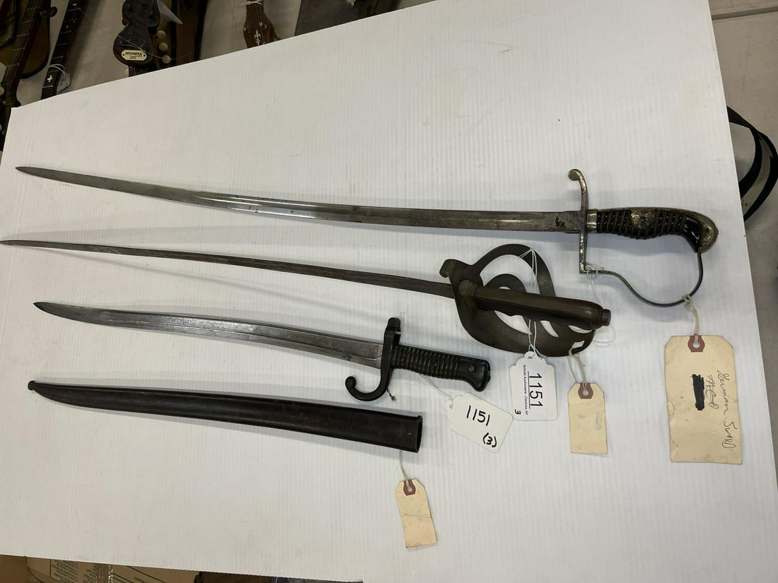 2 Swords incl. German Sword & Bayonet: 2 Swords incl. German Sword, Italian Officers Sword, & German Model 1866 Bayonet -