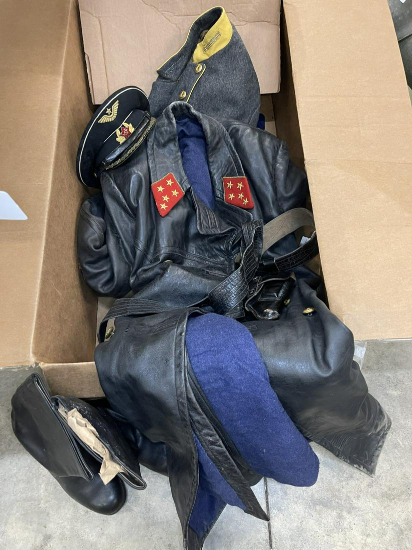Russian Military Trenchcoat, Hat, Boots, etc: Russian Military Trenchcoat, Hat, Boots, Gun Belt w/ Holster, & Civil War Reenactors Uniform -