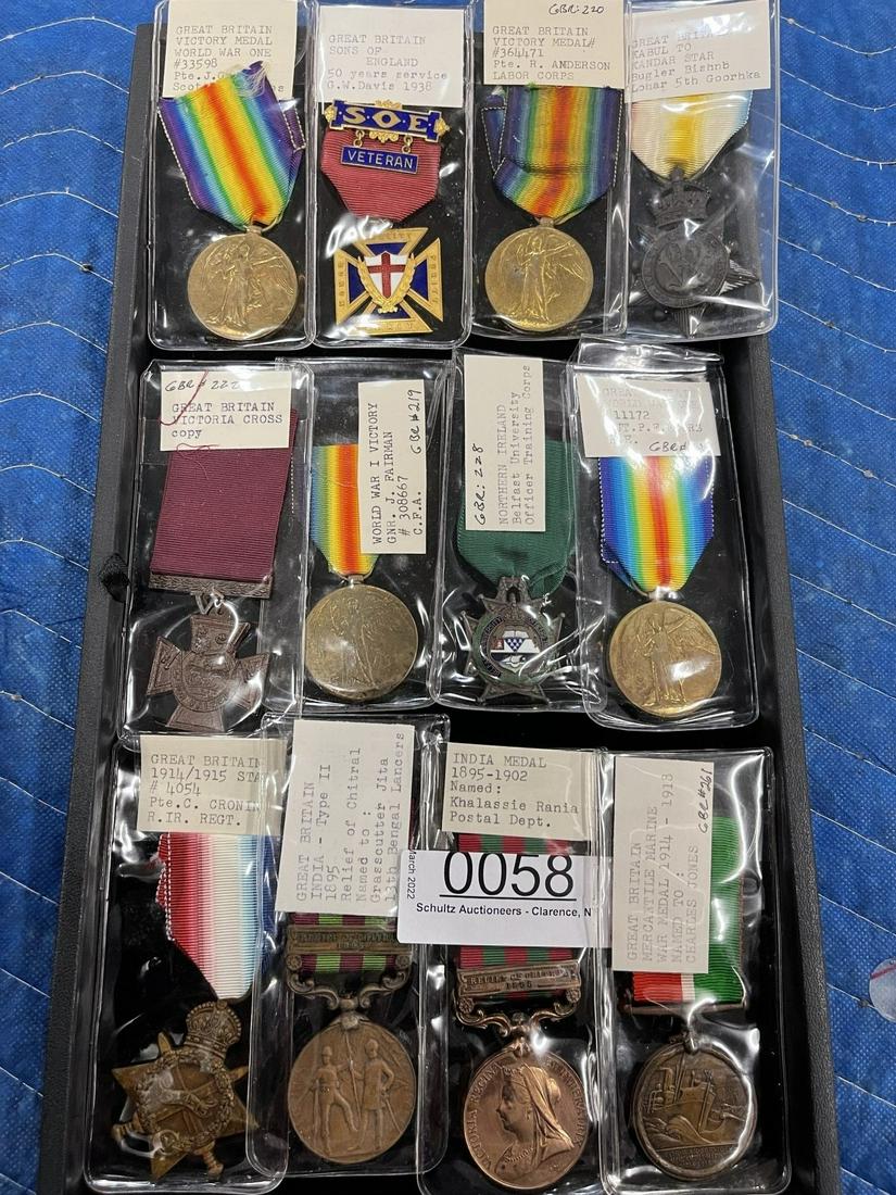 Lot of British, Indian & Ireland Medals: Mixed Lot of British, Indian, & Ireland Medals incl. India Medal 1895-1902, Northern Ireland Belfast University Officer Training Corps Medal, Great Britain Victoria Cross Medal -