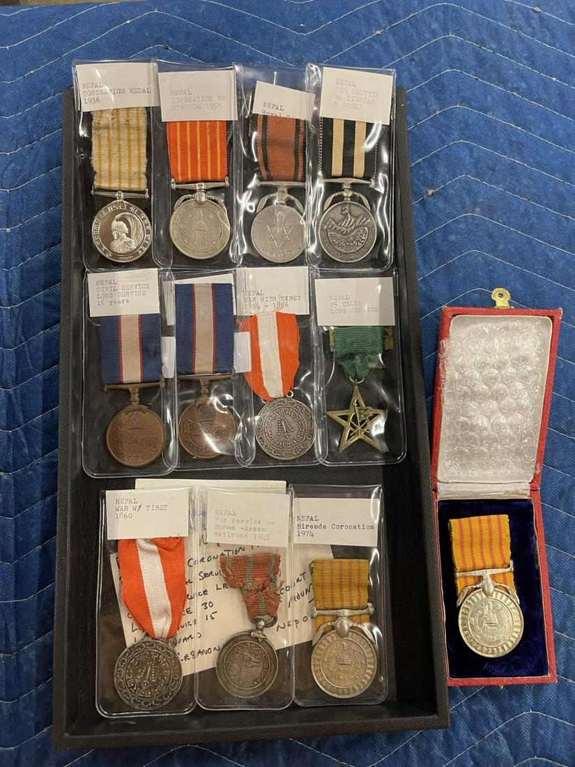 Group of Nepal Military Medals: Group of Nepal Military Medals incl. Nepal Coronation of 1974, Nepal War w/ Tibet 1860, etc -