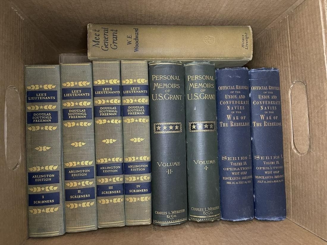 Group of Books incl. Personal Memoirs of US Grant: Group of Books incl. Personal Memoirs of US Grant Vol. 1 + 2, Lee's Lieutenants, Official Records of the Union and Confederate Navies -