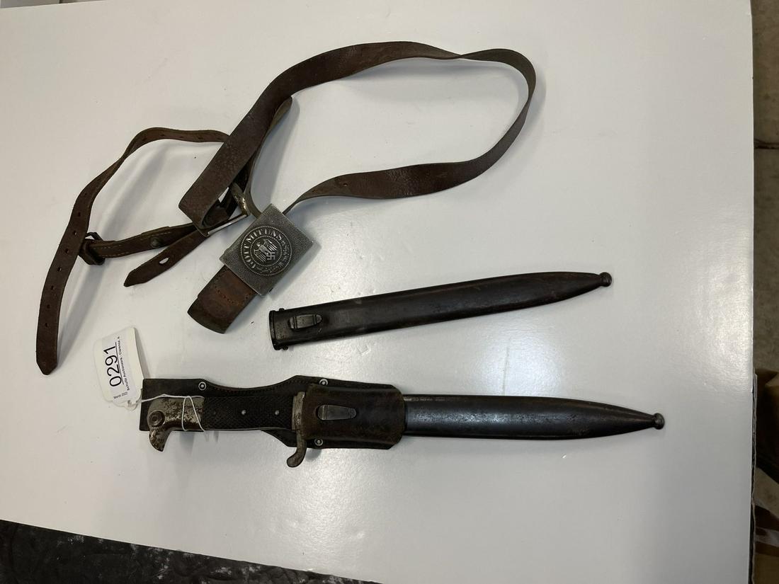 Eickhorn German WWII Dress Bayonet and More: Eickhorn German WWII Dress Bayonet w/ Frog & Scabbard, Extra Scabbard, 3rd Reich Belt Buckle and Leather strap -
