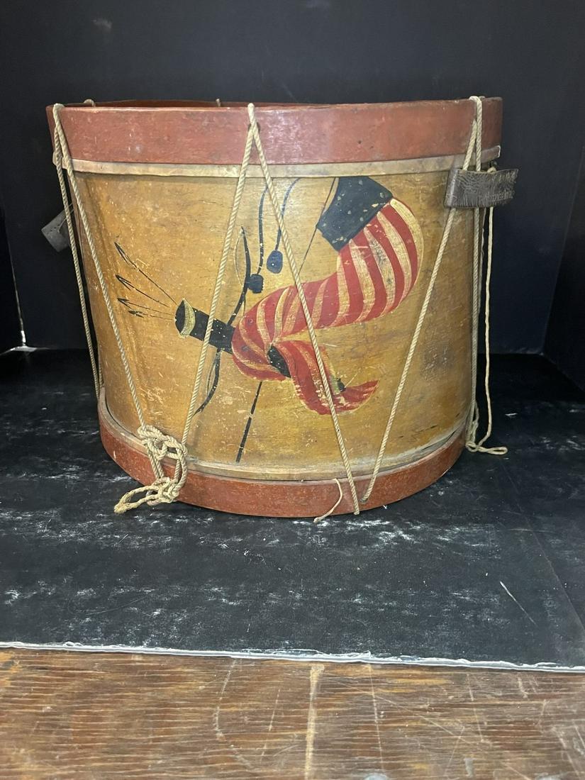 Early Wooden Drum w/ US Flag Decoration: Early Wooden Drum w/ US Flag Decoration -