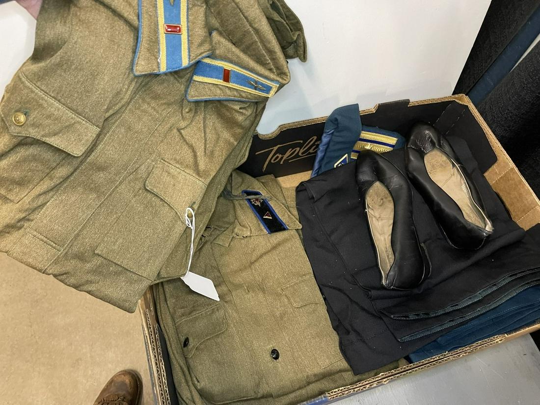 Group of Russian Military Uniforms: Group of Russian Military Uniforms incl. Full Womens Russian Military uniform, jacket, skirt, hat, shoes, etc -