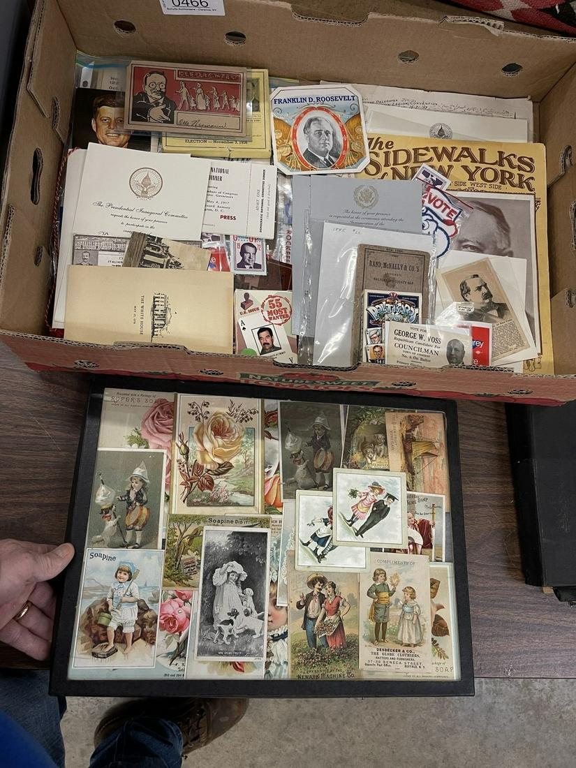 Box of Political Ephemera & Early Trade Cards: Box of Political Ephemera & Early Trade Cards -