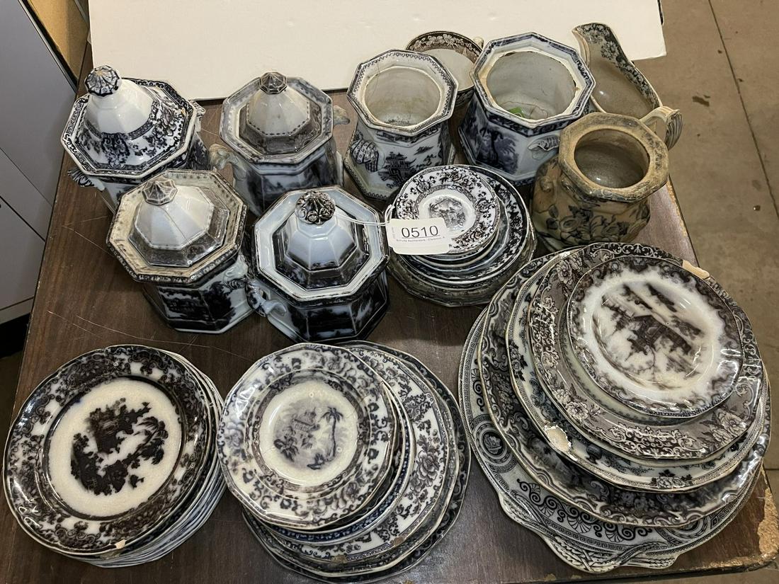 Group of Early Ironstone: Group of Early Ironstone incl. Covered Sugars, Plates, Butter Pats, etc. -