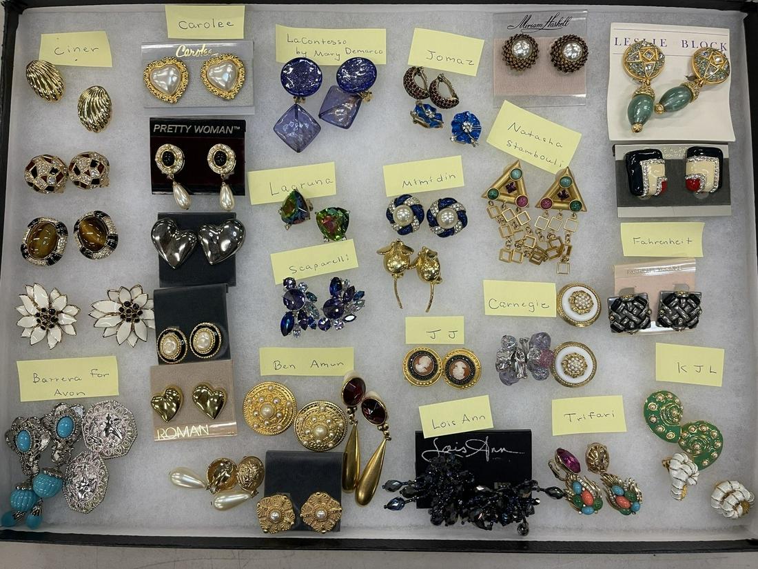 Group of Costume Jewelry incl. Earrings, etc.: Costume Jewelry incl. Signed Trifari, KJM, Jomaz, Carolee, Ben-Amun, Lois Ann, Carnegie, Ciner, Etc. -