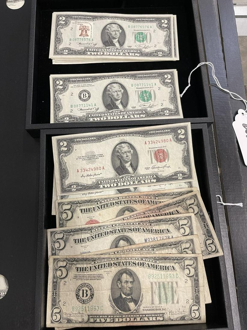 Group of $2 & $5 Dollar Bills incl. w/ Stamps (1 of 6)