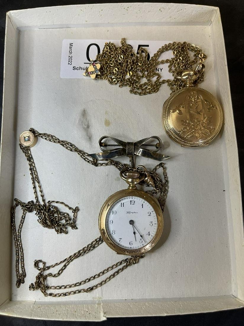 2 Gold Filled Ladies Pocket Watches w/ Chains (1 of 8)