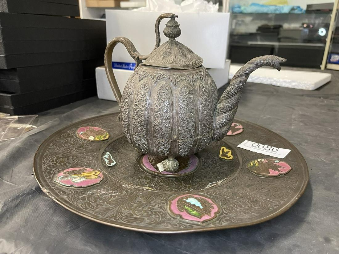 Antique Engraved Copper Plaque, Teapot, Sm. Dish (1 of 6)
