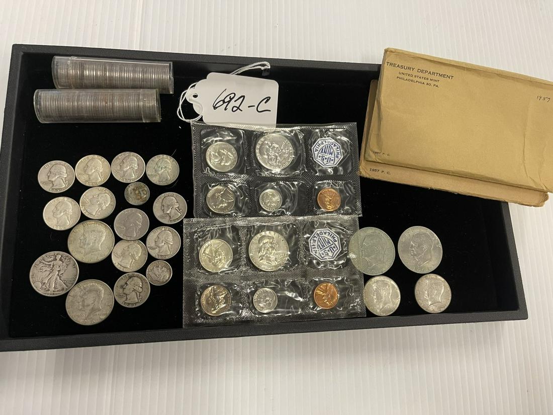 Tray of Mostly Silver US Coins incl 1957 US Mint (1 of 7)