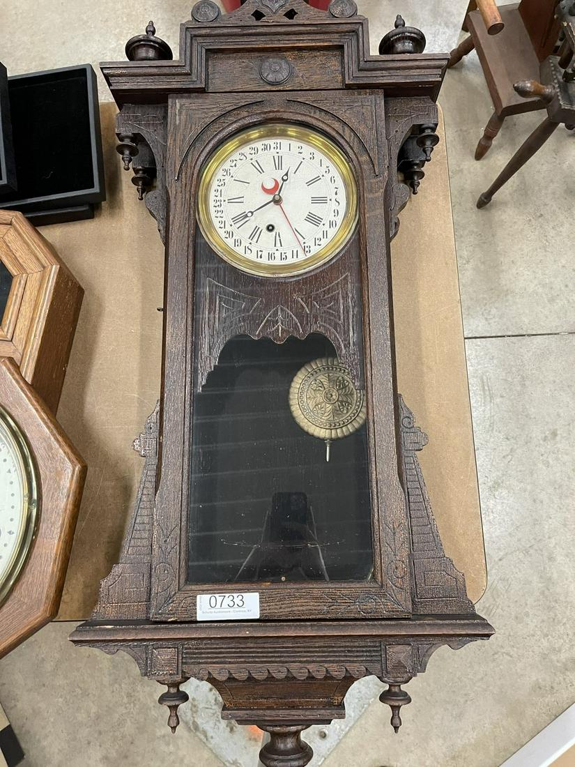 Hanging American Victorian Oak Wall Clock (1 of 5)