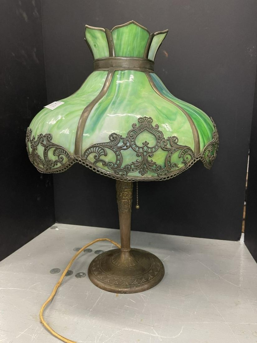 Miller 6 Panel Green Glass Lamp (1 of 9)