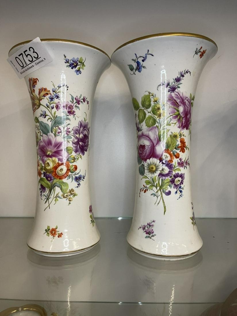 Pair of Meissen Floral Decorated Vases: Pair of Meissen Floral Decorated Vases - Approx. 9.5" t x 5" diam