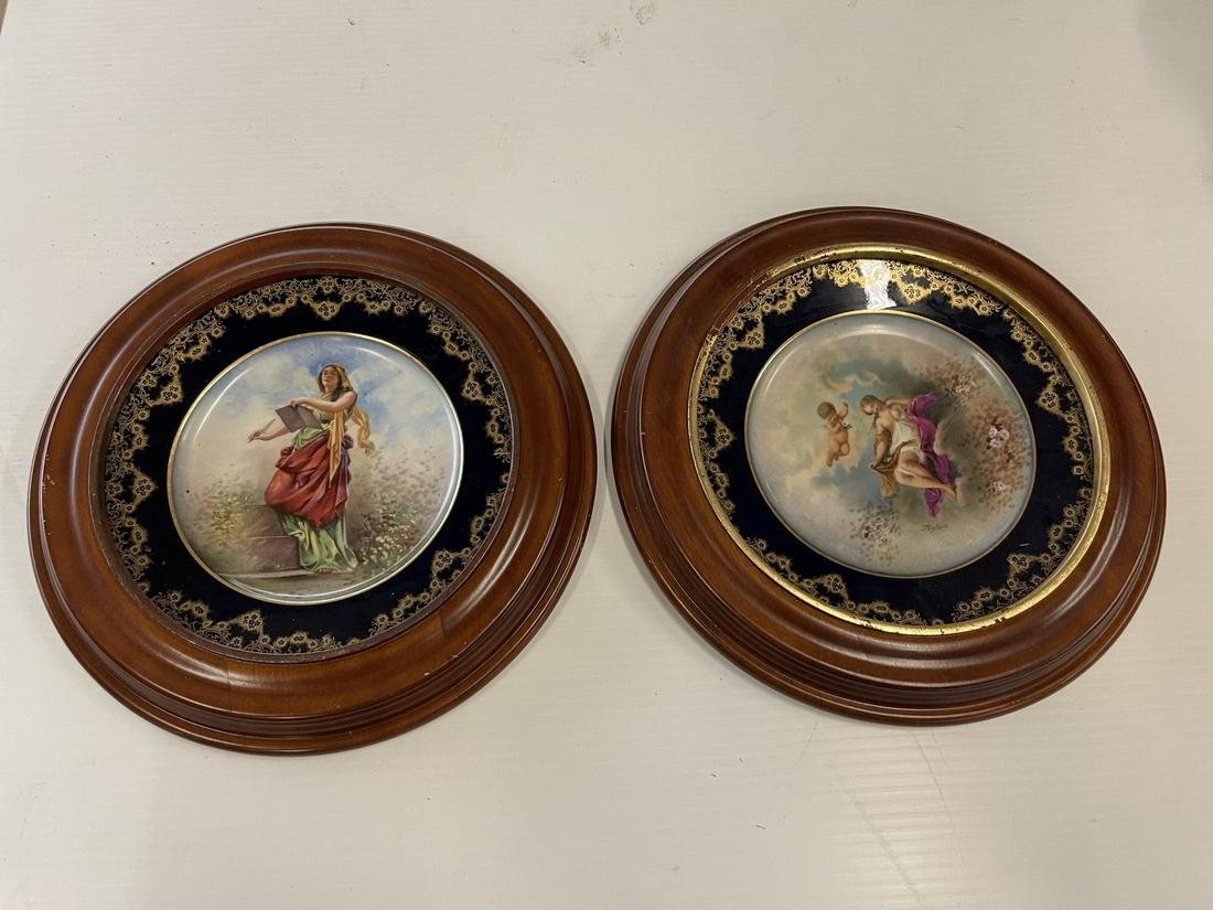 Pair of Sevres Plates Marked France Framed: Pair of Sevres Plates Marked France Framed incl. 1 w/ woman and cupid artist signed Aglaia and 1 w/ woman in fancy robe -