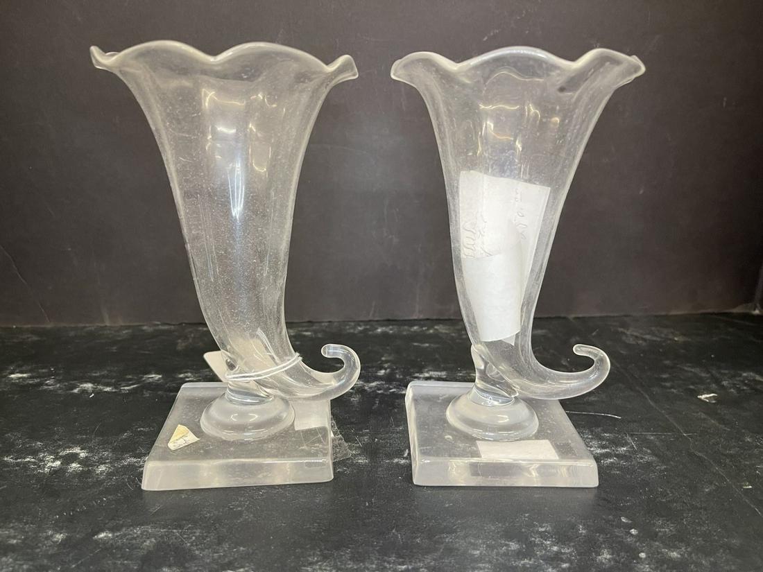 Pair of Signed Steuben Cornucopia Vases (1 of 4)