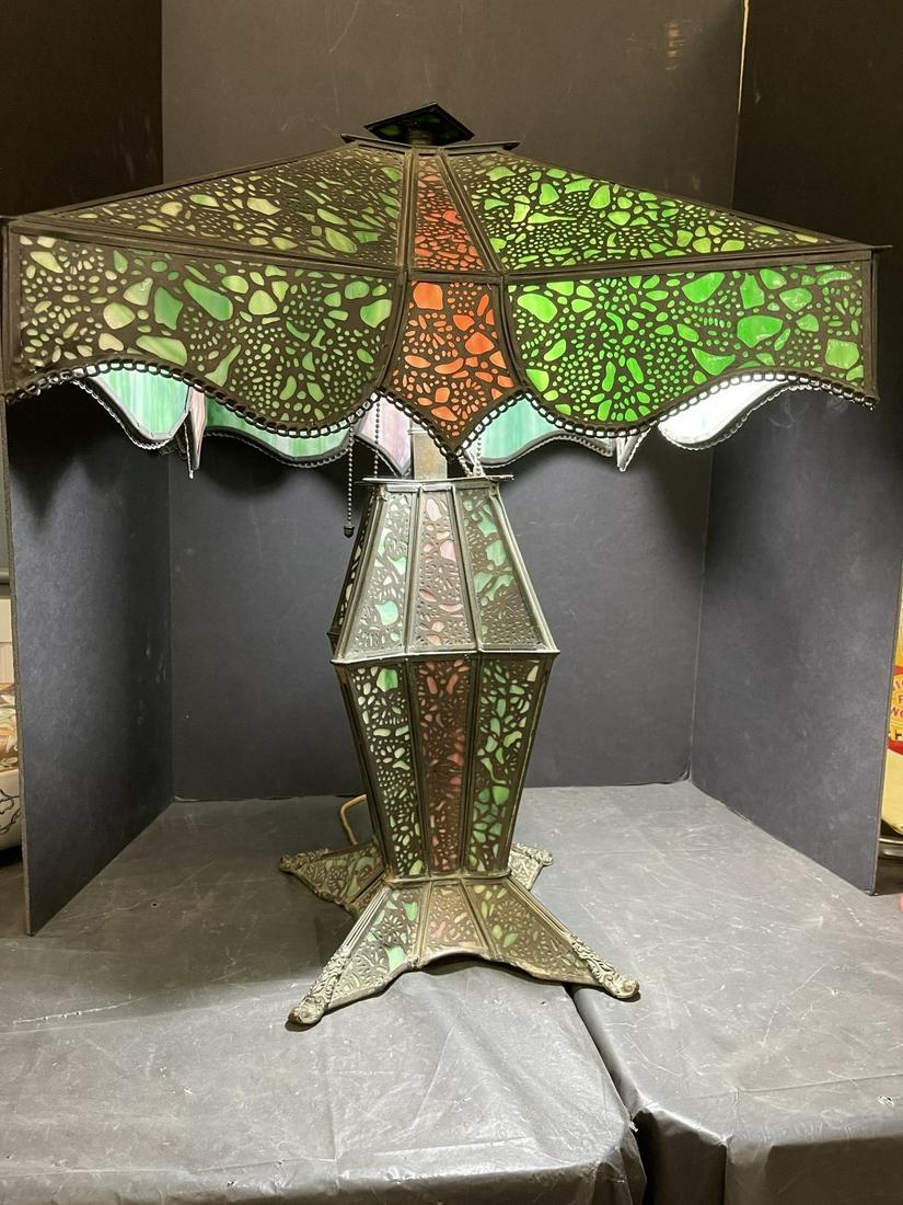 Rare Antique Revere Overlay Panel Glass Lamp (1 of 11)