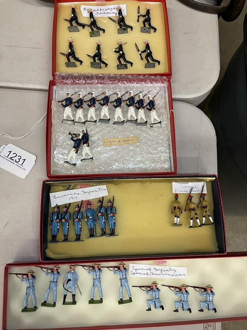 4 Original Boxes of Toy Soldiers: 4 original boxes of soldiers incl Bavarian Infantry of 1914, Senegal French Colonial, Royal Marines Running, Spanish Infantry, Legion of Mexico -