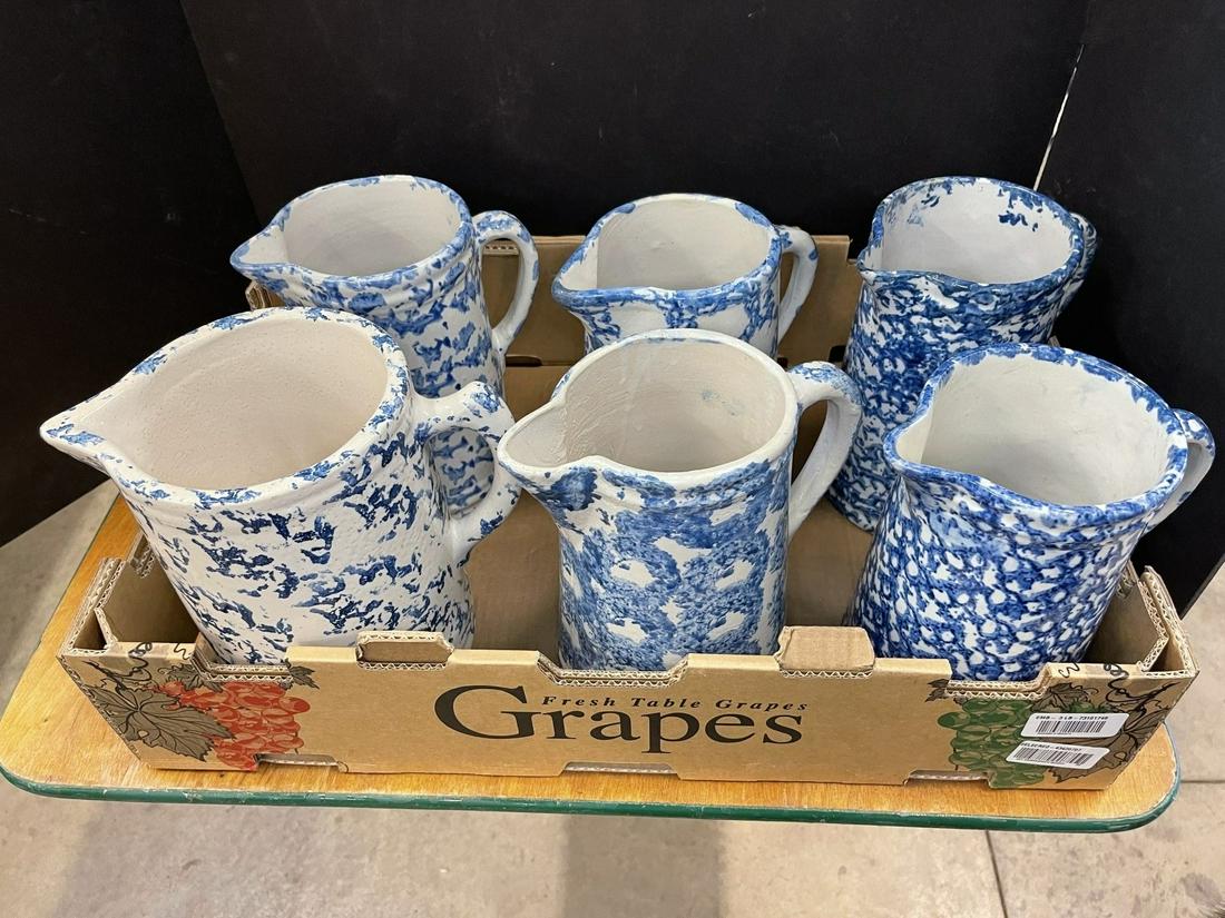 6 Spongeware Pitchers in Various Shades of Blue (1 of 5)