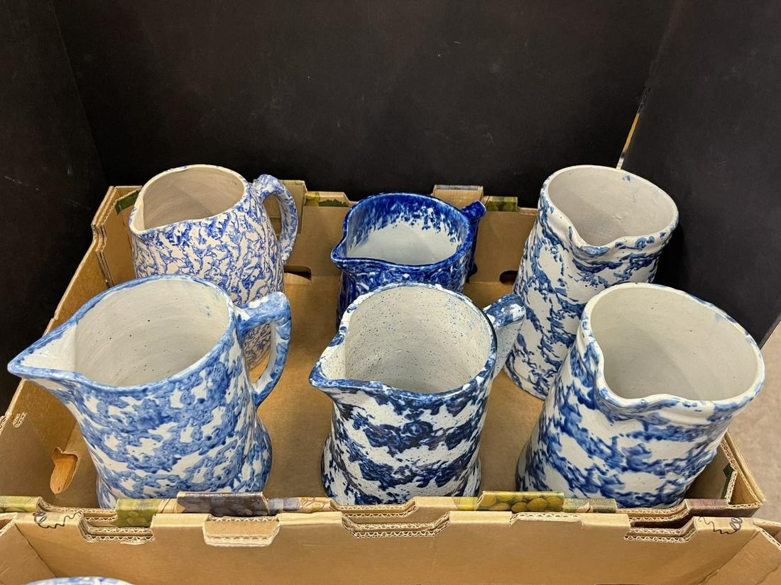 6 Spongeware Pitchers in Various Shades of Blue (1 of 4)