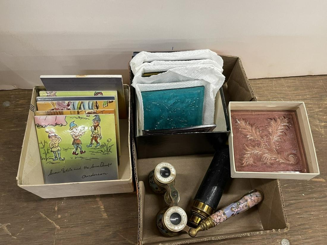 Lot incl. Colored Glass Hand Painted Tiles & More (1 of 6)