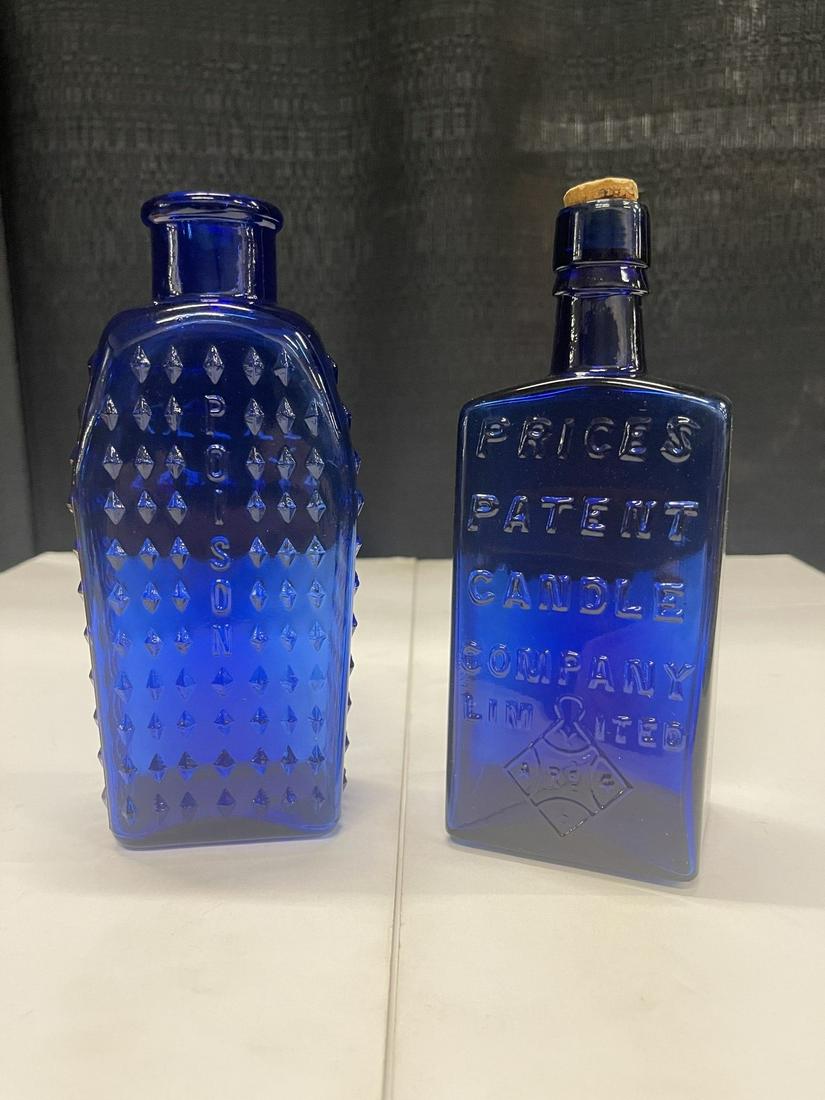 2 Blue Bottles incl. Rare Cobalt Poison Bottle (1 of 9)