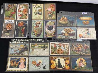 20 Halloween Postcards w/ Pumpkins, Black Cats, etc: Nice Group Of 20 Halloween Postcards with children, pumpkins, black cats, etc. -