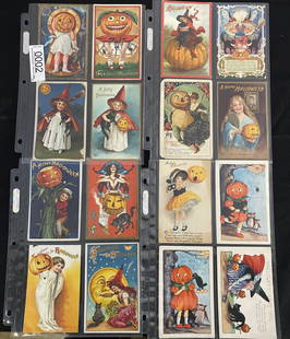 16 Halloween Postcards incl. Witches, Pumpkins,  Etc: Nice Group Of 16 Halloween Postcards including children, witches, and pumpkins -