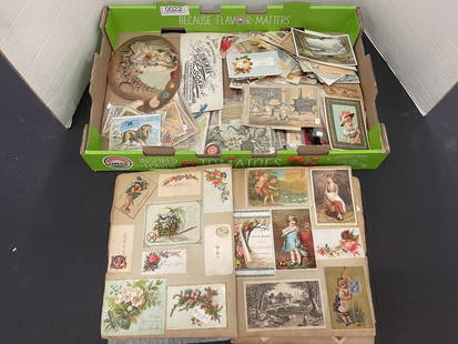 Victorian Trade Cards and Advertising Albums: Box Lot of Victorian Trade Cards and Advertising Albums - Approx. 200 or more trade cards